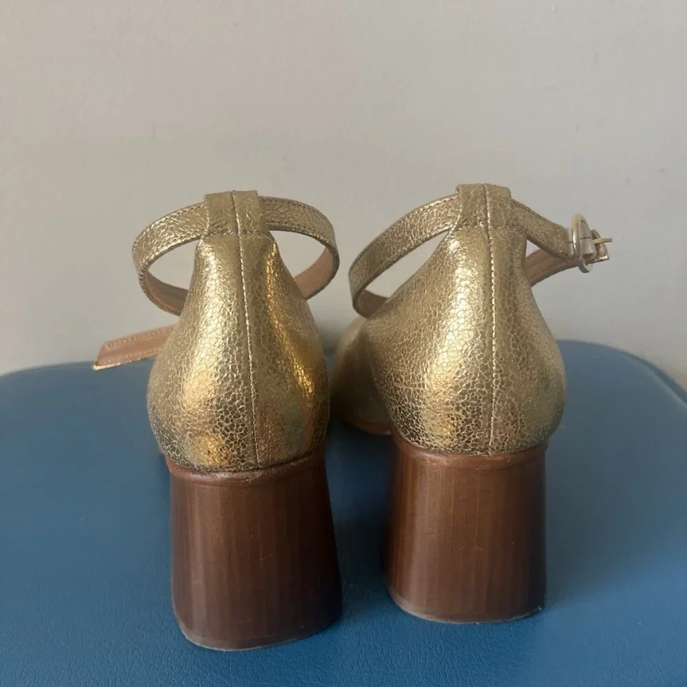 Gold Bobbie’s Of Paris Leather Mary Jane’s Made In Portugal - Picture 3 of 5